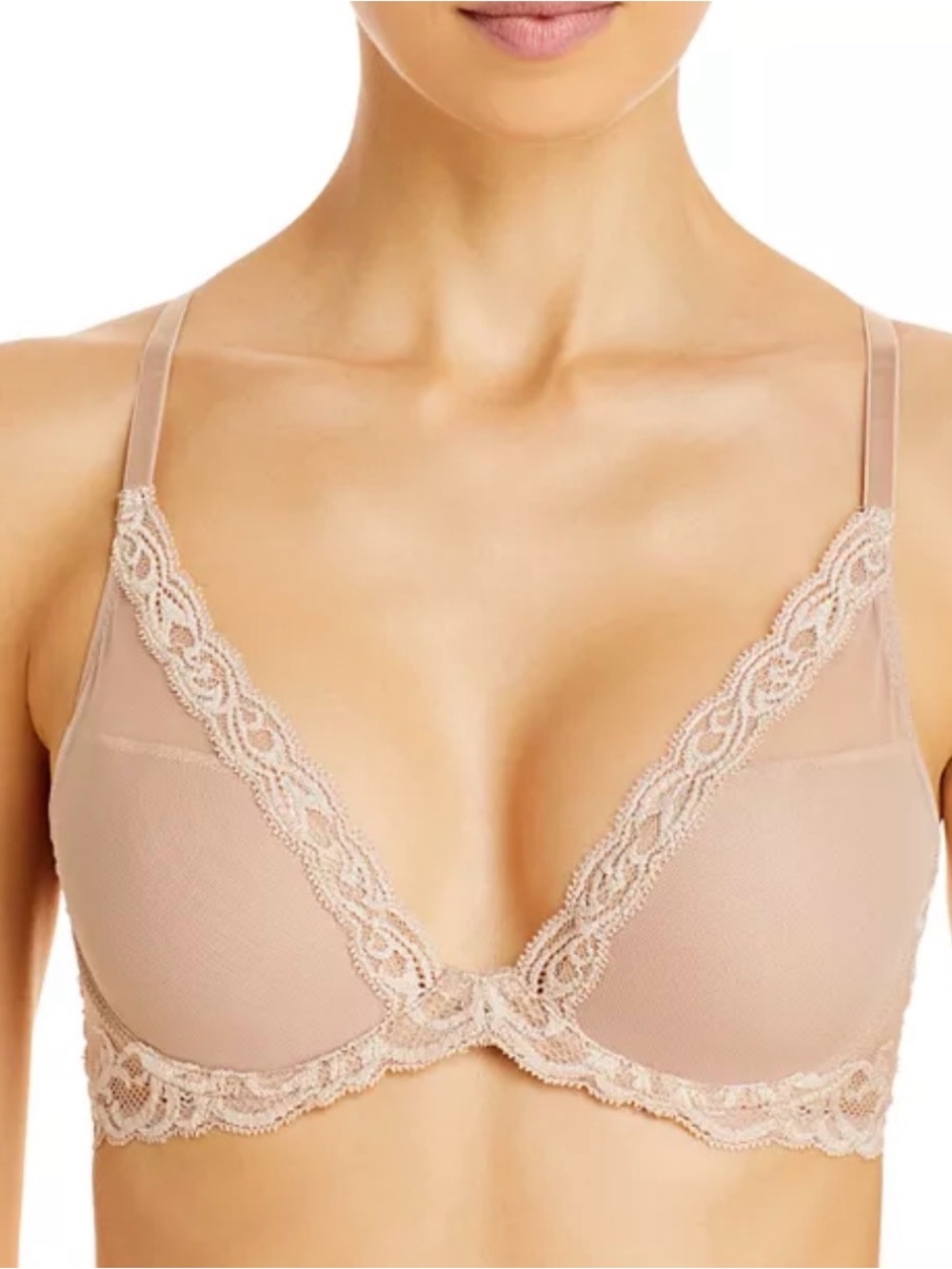 Natori Feathers Contour Plunge Bra Like New 32DD Light Beige Nude Underwire 32E